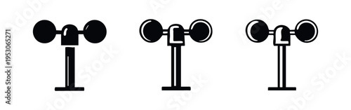 Weather Anemometer Icon Collection. Wind Speed Meter Symbol Set for Atmospheric Measurement.