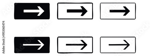 Right Arrow Sign Icons Set in Rectangular Frames. Directional Symbols for Navigation.