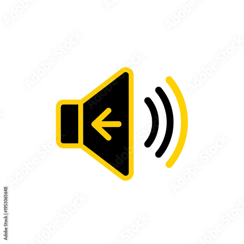 Yellow and black speaker icon with sound waves emitting  audio symbol