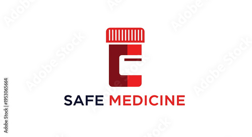 Red and black Safe Medicine logo with pill bottle and letter C design