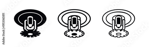 Fire Sprinkler Head Icon Set. Automatic Fire Suppression System Symbols in Flat and Line Art.