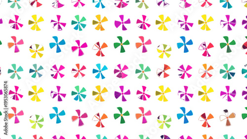 Vector illustration of vibrant pinwheel and beach ball pattern with colorful circular shapes scattered on white background for summer design