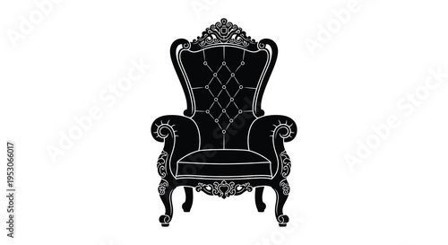 Silhouette of an ornate and luxurious throne chair with intricate carvings and upholstery