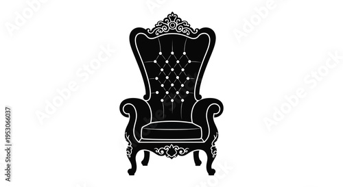Silhouette of a luxurious ornate throne chair with high back and armrests