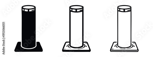 Cylindrical Bollard with Square Base Icon Set