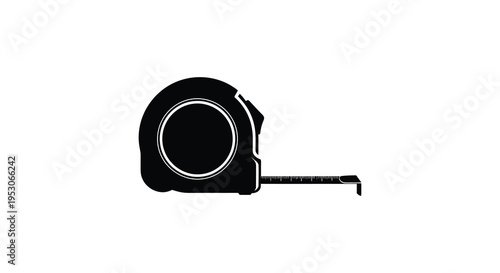 Silhouette of a black object with a protruding handle and circular cutout silhouette