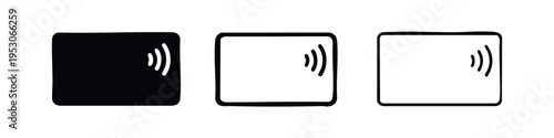Contactless Credit Card Icon Set. NFC Payment Symbol in Solid, Outline, and Thin Outline Styles for Wireless Transactions.