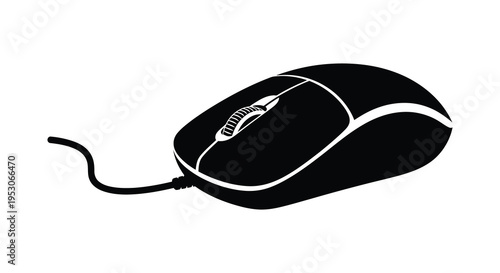 Silhouette of a classic corded computer mouse from the side