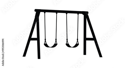 Silhouette of a classic double child swing set against a white background