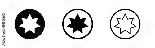 Seven-Pointed Star in Circle Icon Set - Unique Quality or Achievement Symbols