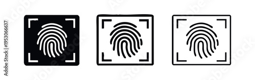 Fingerprint Scan and Biometric Authentication Icons - Digital Identity Security