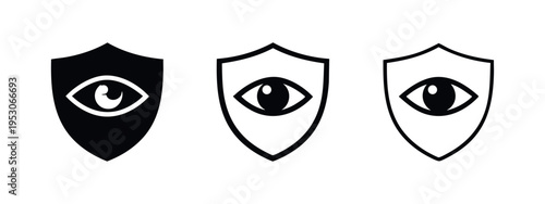 Modern shield with eye icon set. Security, privacy, and protection symbols in different design variations.