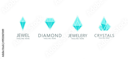 Blue Gem icon, Cristal sign, Brilliant logo and Diamond  for Jewellery store logo brand design - editable vector icons template
