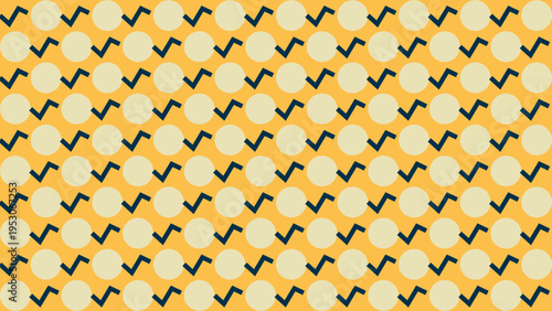 Retro Pattern with Circles and Check Marks on Yellow Background