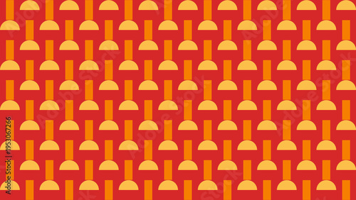 Abstract Yellow and Orange Plunger Pattern on Red Background
