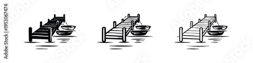 Wooden Pier with Hanging Baskets Icon Set
