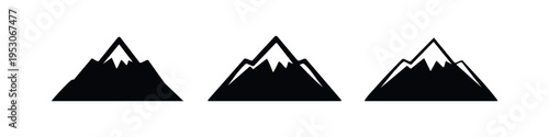 Snowy Mountain Peaks Icon Set, Nature Landscape Vector