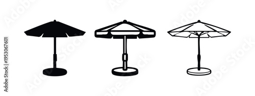 Patio Umbrella Icons Set. Outdoor Shade and Sun Protection Symbol.