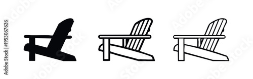Adirondack Chair Side View Icons Set. Classic Outdoor Wooden Furniture.