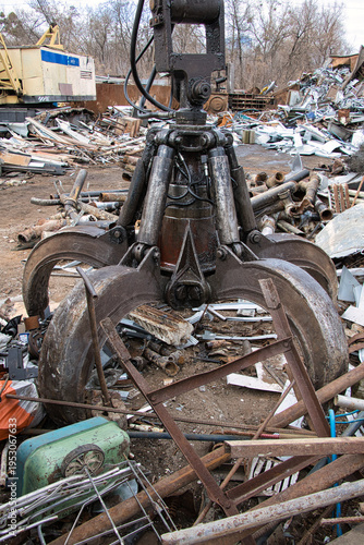 Steel waste from rebar close-up, scrap steel and other metal waste, preparation for recycling