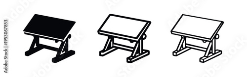 Drafting Table Icon Set. Isometric Drawing Board Symbols for Architecture and Design