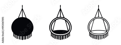 Macrame Plant Hanger Icon Set. Boho Hanging Planter Symbols for Indoor Decor