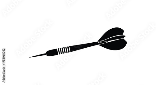 Silhouette of a black dart with pointed tip and fins on white background