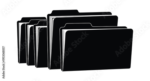 Silhouette of stacked black file folders on white background