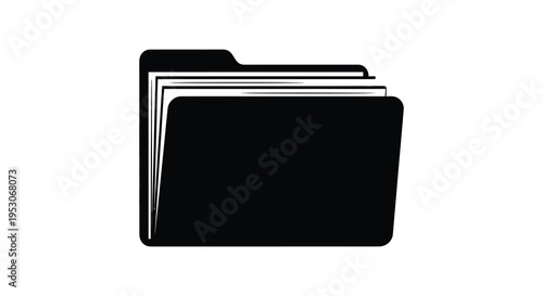 Silhouette of a black file folder on a white background