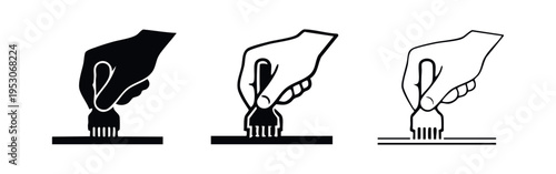 Hand Pressing Down a Fork Tool on a Flat Surface Icon Set