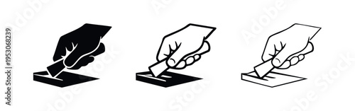 Hand with Craft Knife Cutting Material Icon Set