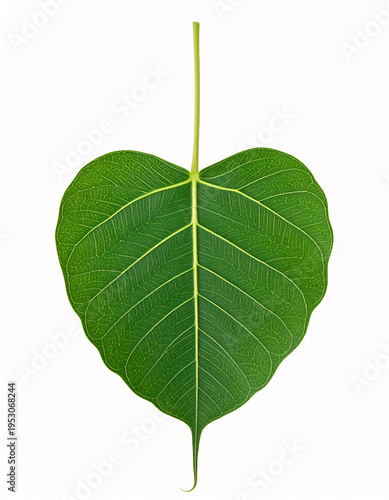 Green Bodhi leaf with long pointed tip isolated on white background