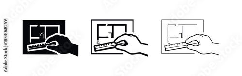 Hand Measuring Blueprint with Ruler Icon Set for Architecture