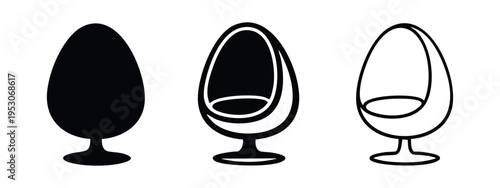 Modern Egg Chair Icon Set. Unique Contemporary Furniture Design.