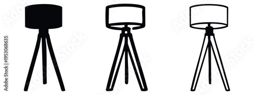 Tripod Floor Lamp Icon Set. Modern Scandinavian Style Lighting.