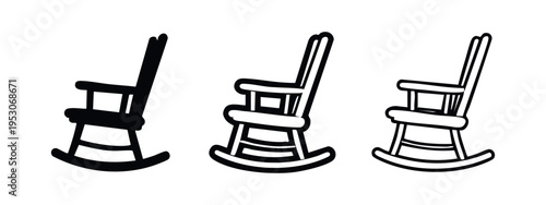 Rocking Chair Icon Set. Traditional Comfortable Seating Furniture.