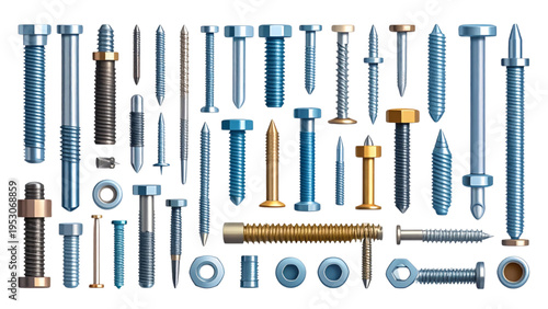 Collection of realistic metal screws bolts nuts and nails hardware fasteners for construction and industrial repair vector illustration