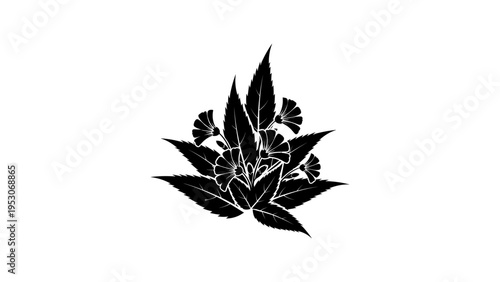 Floral cannabis silhouette design with leaves and petals