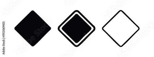 Geometric diamond shapes with rounded corners, presented in solid and various outline styles.