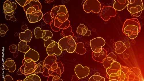 Animated Glowing Hearts on Dark Red Background