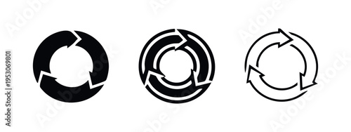 Circular refresh or recycle arrow icons in three styles