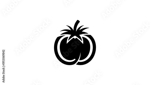 Minimalist black tomato silhouette on white background