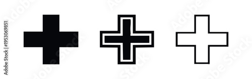 Plus sign or cross icons in three styles