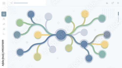 Abstract mind map visualization with interconnected nodes and flowing lines on a clean background
