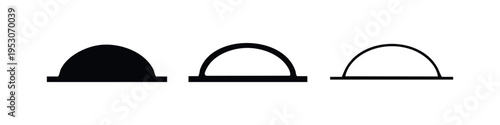 Minimalist dome or arch shape icon set in black and white vector graphics