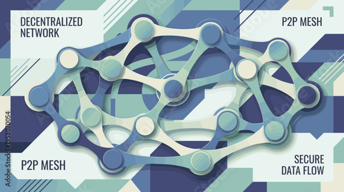 Abstract representation of a decentralized network with interconnected nodes and secure data flow