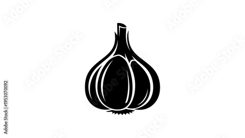 Garlic bulb graphic: monochrome silhouette of organic spice on white background