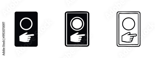 Interactive button icon with pointing finger for digital interfaces