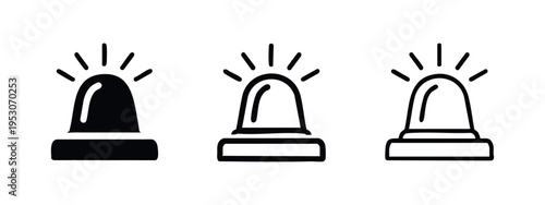 Flashing Emergency Siren Icon Set. Alarm Light Warning Symbol Vector. Urgent Alert Beacon Doodle Collection.
