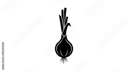 Minimalist black onion silhouette design on white background